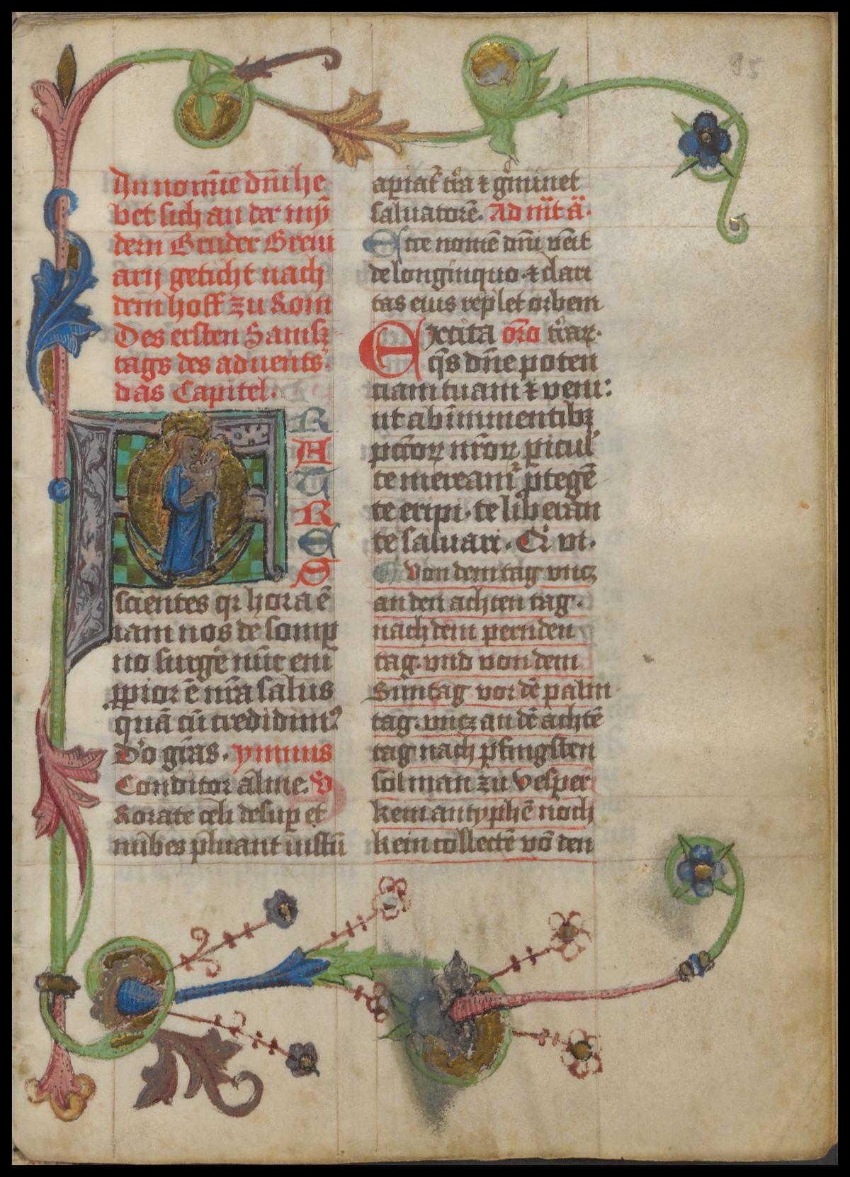 Das Bild zeigt eine verzierte Initialie aus dem Stundenbuch Breviarium franciscanum