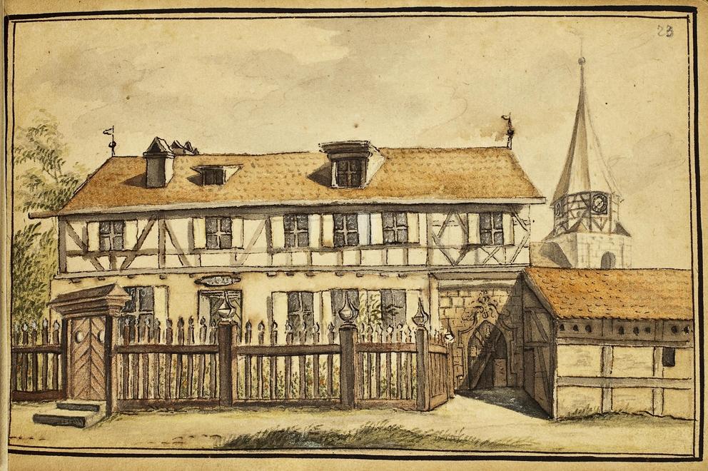 Das Bild zeigt eine Zeichnung von einem Wohnhaus.